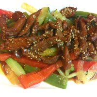 Tiras de ternera crujiente en salsa agridulce y picante